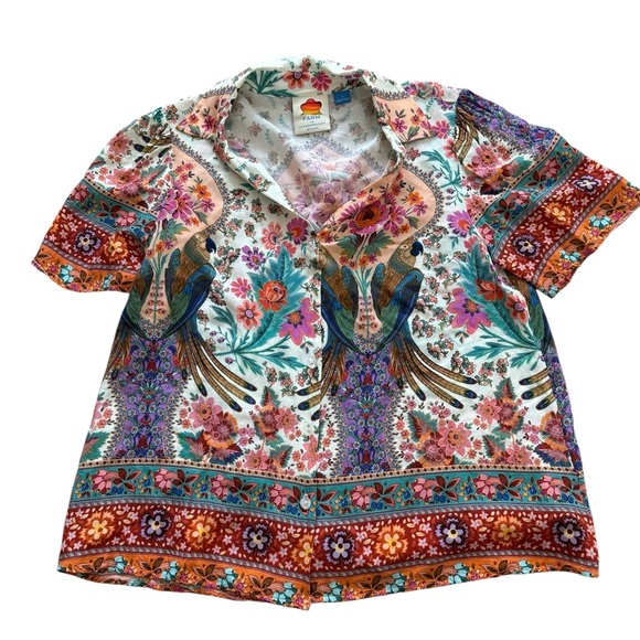 FARM Rio Tops - Farm Rio Anthropologie Cocoa Linen Blend Top Sz S